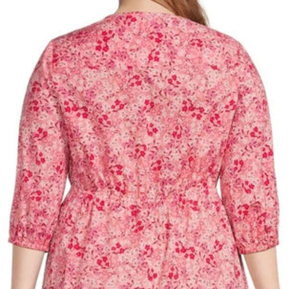 TERRA & SKY Fit & Flare Button Front Dress Womens Size 14W Pink Red Floral NWT - Picture 12 of 15